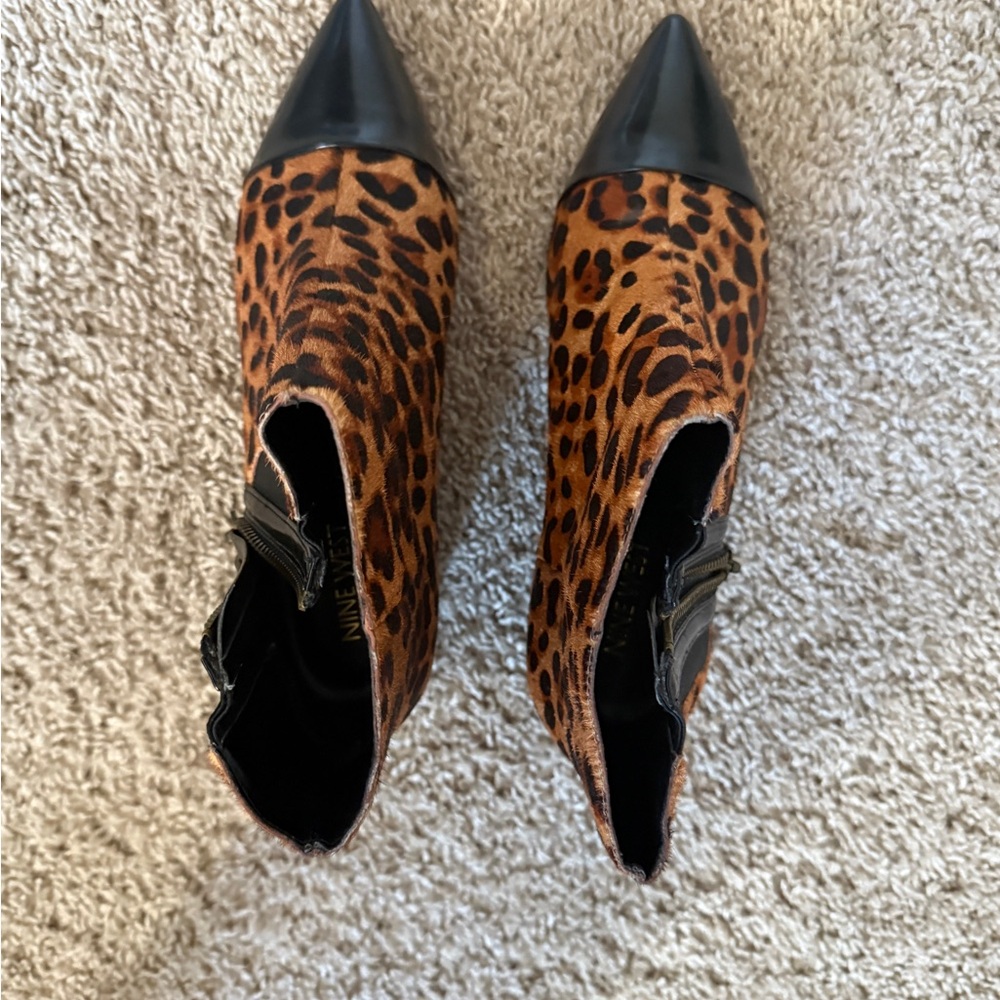Nine West Brown and Black Ankle Boots with Leopard Print Design